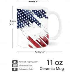Patriotic American Flag Mug Dripping USA Flag Design White 11oz Coffee Cup Independence Day Veterans Military Gift for Men Women Dad Mom July 4th Christmas
