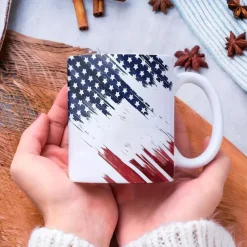 Patriotic American Flag Mug Dripping USA Flag Design White 11oz Coffee Cup Independence Day Veterans Military Gift for Men Women Dad Mom July 4th Christmas