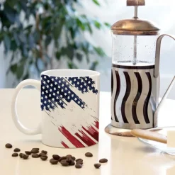 Patriotic American Flag Mug Dripping USA Flag Design White 11oz Coffee Cup Independence Day Veterans Military Gift for Men Women Dad Mom July 4th Christmas