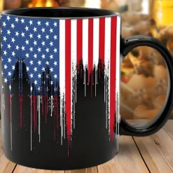 Patriotic American Flag Mug Dripping USA Flag Design Black 11oz Coffee Cup Independence Day Veterans Military Gift for Men Women Dad Mom July 4th Christmas