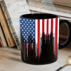 Patriotic American Flag Mug Dripping USA Flag Design Black 11oz Coffee Cup Independence Day Veterans Military Gift for Men Women Dad Mom July 4th Christmas