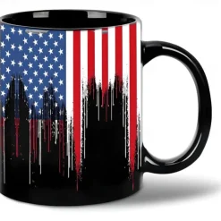 Patriotic American Flag Mug Dripping USA Flag Design Black 11oz Coffee Cup Independence Day Veterans Military Gift for Men Women Dad Mom July 4th Christmas