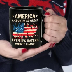 Patriotic Coffee Mug America A Country So Great 11oz Black Ceramic Cup Funny USA Gift for Men Women Veterans Independence Day Political Humor Drinkware