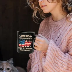 Patriotic Coffee Mug America A Country So Great 11oz Black Ceramic Cup Funny USA Gift for Men Women Veterans Independence Day Political Humor Drinkware