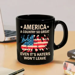 Patriotic Coffee Mug America A Country So Great 11oz Black Ceramic Cup Funny USA Gift for Men Women Veterans Independence Day Political Humor Drinkware