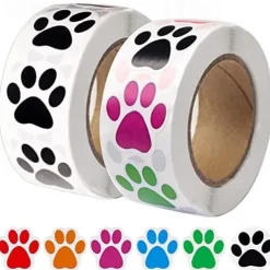 Paw Prints Stickers,(1 Inch/ 500 Stickers) Dog Stickers Dog Puppy Paw Prints Stickers,Colorful Self-Adhesive Labels Animal Decal,Paw Prints Envelope Seal for Classroom Kids (Black+Multi, 1 Inch)