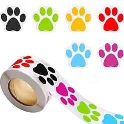 Paw Prints Stickers,(1 Inch/ 500 Stickers) Dog Stickers Dog Puppy Paw Prints Stickers,Colorful Self-Adhesive Labels Animal Decal,Paw Prints Envelope Seal for Classroom Kids (Black+Multi, 1 Inch)