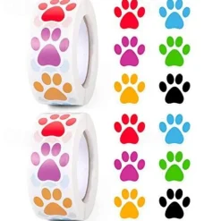 Paw Prints Stickers,(1 Inch/ 500 Stickers) Dog Stickers Dog Puppy Paw Prints Stickers,Colorful Self-Adhesive Labels Animal Decal,Paw Prints Envelope Seal for Classroom Kids (Black+Multi, 1 Inch)