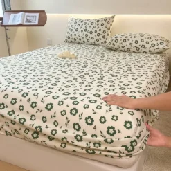 1Pc 100% Cotton Bed Fitted Sheet With Small Fragmented Flower Bed Cover Elastic Mattress Cover For Single Or Double Deluxe Double Bed Cover Available In Multiple Sizes