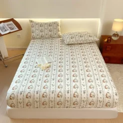 1Pc 100% Cotton Bed Fitted Sheet With Small Fragmented Flower Bed Cover Elastic Mattress Cover For Single Or Double Deluxe Double Bed Cover Available In Multiple Sizes