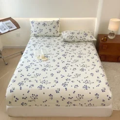 1Pc 100% Cotton Bed Fitted Sheet With Small Fragmented Flower Bed Cover Elastic Mattress Cover For Single Or Double Deluxe Double Bed Cover Available In Multiple Sizes
