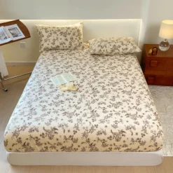 1Pc 100% Cotton Bed Fitted Sheet With Small Fragmented Flower Bed Cover Elastic Mattress Cover For Single Or Double Deluxe Double Bed Cover Available In Multiple Sizes