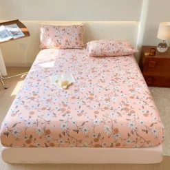 1Pc 100% Cotton Bed Fitted Sheet With Small Fragmented Flower Bed Cover Elastic Mattress Cover For Single Or Double Deluxe Double Bed Cover Available In Multiple Sizes