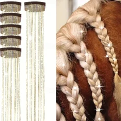 1pc 20 Inch 6 Clips Hair Clip Glitter Fairy Braiding Extensions Sparkling Ponytail Shine Set for Wedding, Competitions and Celebrations Bridal Accessories Clip-in Horse Hairpieces Horses Supplies Pony