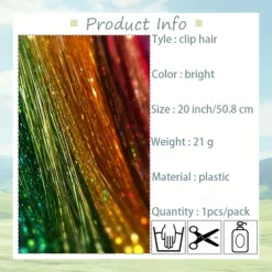 1pc 20 Inch 6 Clips Hair Clip Glitter Fairy Braiding Extensions Sparkling Ponytail Shine Set for Wedding, Competitions and Celebrations Bridal Accessories Clip-in Horse Hairpieces Horses Supplies Pony