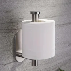 1pc Adhesive Toilet Paper Holder - Self Adhesive Black Toilet Paper Roll Holder Wall Mount For Bathroom And Kitchen, SUS-304 Stainless Steel