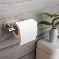 1pc Adhesive Toilet Paper Holder - Self Adhesive Black Toilet Paper Roll Holder Wall Mount For Bathroom And Kitchen, SUS-304 Stainless Steel
