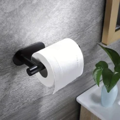 1pc Adhesive Toilet Paper Holder - Self Adhesive Black Toilet Paper Roll Holder Wall Mount For Bathroom And Kitchen, SUS-304 Stainless Steel