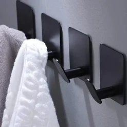 1pc Adhesive Towel Hooks on Wall: Robe Hooks for Hanging Clothes Hats Stick on Bathroom/Kitchen SUS 304 Stainless Steel Silver Black Hooks