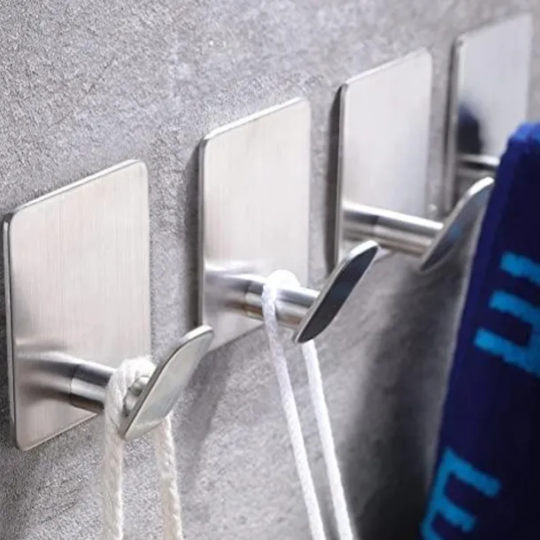 1pc Adhesive Towel Hooks on Wall: Robe Hooks for Hanging Clothes Hats Stick on Bathroom/Kitchen SUS 304 Stainless Steel Silver Black Hooks
