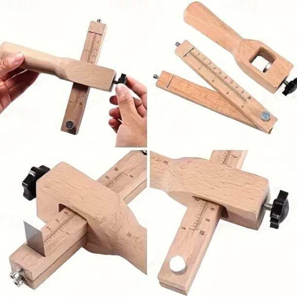 1pc Adjustable Wooden Leather Strap Maker with 5 Replacement Blades for DIY Leathercraft and Gardening Tools Craft Belt Cutter