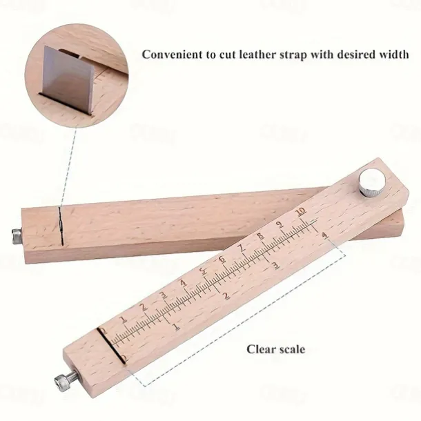 1pc Adjustable Wooden Leather Strap Maker with 5 Replacement Blades for DIY Leathercraft and Gardening Tools Craft Belt Cutter
