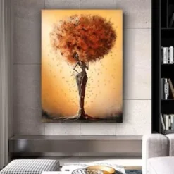 1pc African American Wall Art Canvas Painting Black Woman Flowers Poster Abstract Afro Girl With Butterfly Artwork Painting Picture For Room Wall Decor No Frame