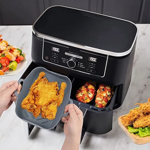 1pc Air Fryer Basket, Air Fryer Silicone Pot, Air Fryer, Oven Liner with Handles, Fryer, Ovens, Microwaves, Dishwasher Safe