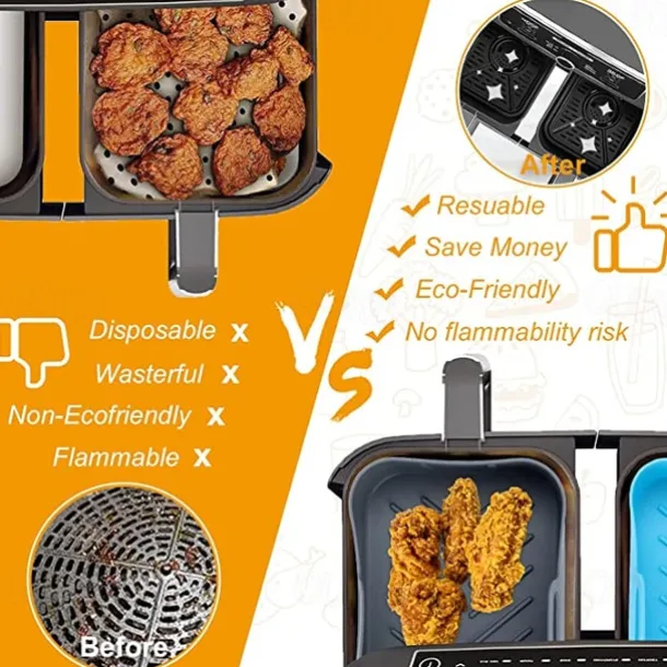 1pc Air Fryer Basket, Air Fryer Silicone Pot, Air Fryer, Oven Liner with Handles, Fryer, Ovens, Microwaves, Dishwasher Safe