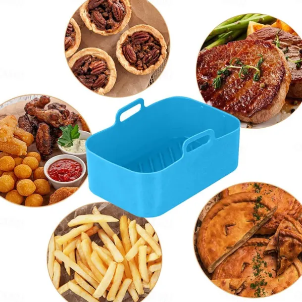 1pc Air Fryer Basket, Air Fryer Silicone Pot, Air Fryer, Oven Liner with Handles, Fryer, Ovens, Microwaves, Dishwasher Safe