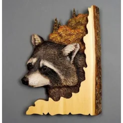 1pc Animal Carving Handcraft Wall Hanging Sculpture, Wood Raccoon Bear Deer Hand Painted Decoration, For Home Living Room