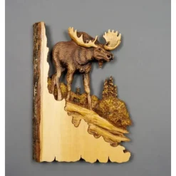 1pc Animal Carving Handcraft Wall Hanging Sculpture, Wood Raccoon Bear Deer Hand Painted Decoration, For Home Living Room