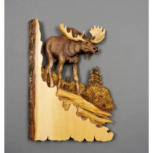 1pc Animal Carving Handcraft Wall Hanging Sculpture, Wood Raccoon Bear Deer Hand Painted Decoration, For Home Living Room