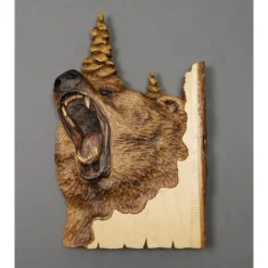 1pc Animal Carving Handcraft Wall Hanging Sculpture, Wood Raccoon Bear Deer Hand Painted Decoration, For Home Living Room