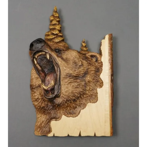 1pc Animal Carving Handcraft Wall Hanging Sculpture, Wood Raccoon Bear Deer Hand Painted Decoration, For Home Living Room