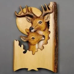 1pc Animal Carving Handcraft Wall Hanging Sculpture, Wood Raccoon Bear Deer Hand Painted Decoration, For Home Living Room
