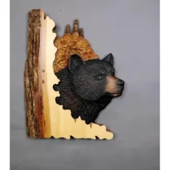 1pc Animal Carving Handcraft Wall Hanging Sculpture, Wood Raccoon Bear Deer Hand Painted Decoration, For Home Living Room