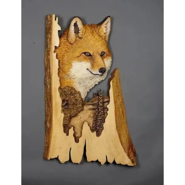 1pc Animal Carving Handcraft Wall Hanging Sculpture, Wood Raccoon Bear Deer Hand Painted Decoration, For Home Living Room