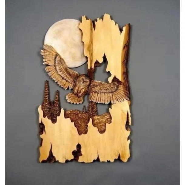 1pc Animal Carving Handcraft Wall Hanging Sculpture, Wood Raccoon Bear Deer Hand Painted Decoration, For Home Living Room