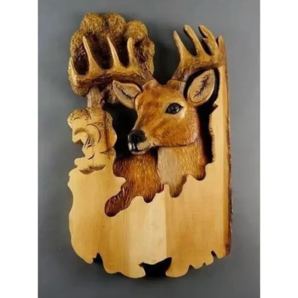 1pc Animal Carving Handcraft Wall Hanging Sculpture, Wood Raccoon Bear Deer Hand Painted Decoration, For Home Living Room