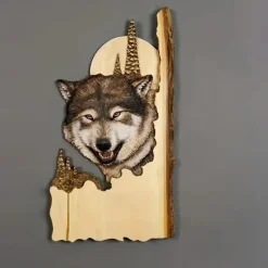 1pc Animal Carving Handcraft Wall Hanging Sculpture, Wood Raccoon Bear Deer Hand Painted Decoration, For Home Living Room