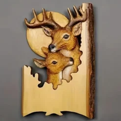 1pc Animal Carving Handcraft Wall Hanging Sculpture, Wood Raccoon Bear Deer Hand Painted Decoration, For Home Living Room