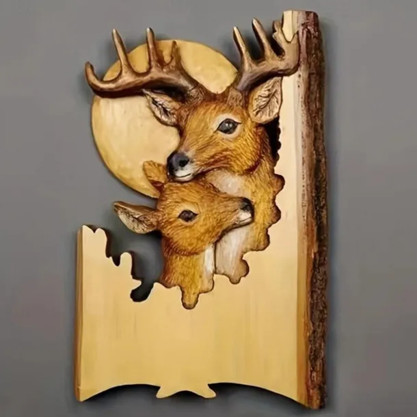 1pc Animal Carving Handcraft Wall Hanging Sculpture, Wood Raccoon Bear Deer Hand Painted Decoration, For Home Living Room