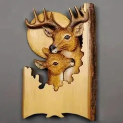 1pc Animal Carving Handcraft Wall Hanging Sculpture, Wood Raccoon Bear Deer Hand Painted Decoration, For Home Living Room