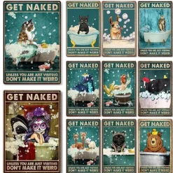 1pc Animal Metal Tin Sign Get Naked Vintage Tin Sign Wall Decor, Painting Wall Hanging For Bathroom Living Room Toilet Wall Decor Beer Bar Home Decor Wall Art Metal Tin Sign 20x30cm/8''x12''