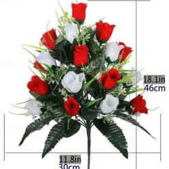 1pc Artificial Cemetery Flowers, Rose Flowers, Outdoor Grave Decorations Roses, Lasting & Non-Bleed Colors, Red & White, Without Cemetery Vase