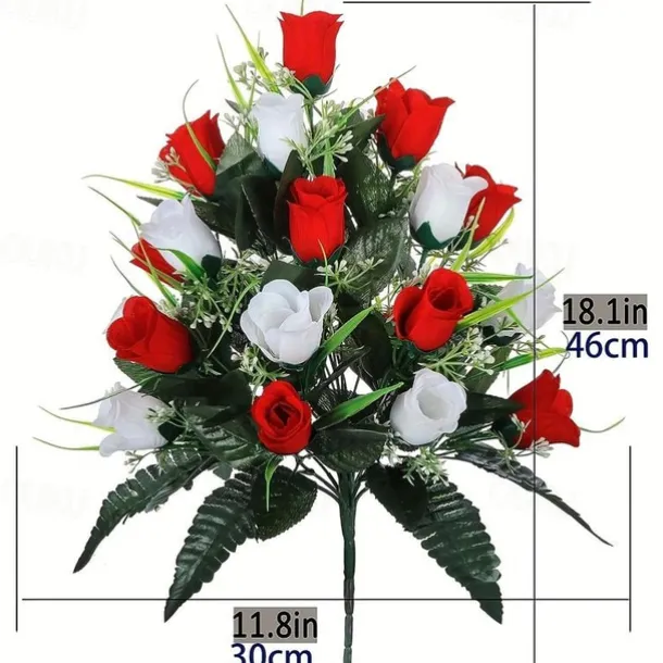 1pc Artificial Cemetery Flowers, Rose Flowers, Outdoor Grave Decorations Roses, Lasting & Non-Bleed Colors, Red & White, Without Cemetery Vase