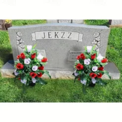 1pc Artificial Cemetery Flowers, Rose Flowers, Outdoor Grave Decorations Roses, Lasting & Non-Bleed Colors, Red & White, Without Cemetery Vase