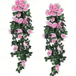 1PC Artificial Hanging Flower (3.3ft), Premium Oxidation Resistance Artificial Flower, Simulation Rose Vine, Real Touch Vine Arrangement, Room Decor, Home Decor, Bedroom Decor, Wedding Decor