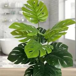 1pc Artificial Palm Tree Leaves Plant, Greenery Fake Tropical Plants, Artificial Monstera Tree Faux Fake Palm Fronds Plant, Suitable For Living Room Bedroom Home Decor, Spring Summer Decor